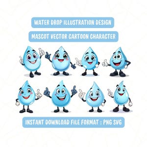Water Drop Mascot Vector Pack | Cute Cartoon Character Illustrations for Eco & Educational Designs | Instant Download PNG SVG Files Bundling