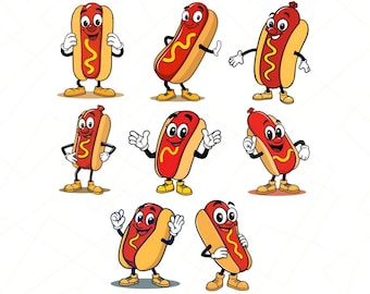 Hot Dog Maskottchen Vektor Illustration Paket | Lustige Comic-Figuren zum Thema Essen für die digitale und gedruckte Verwendung