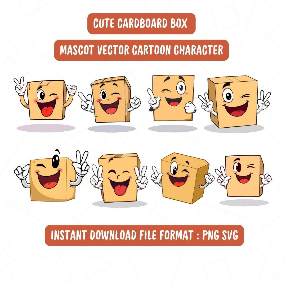 Cute Cardboard Box Mascot Vector Pack | Cartoon Packaging Character ...