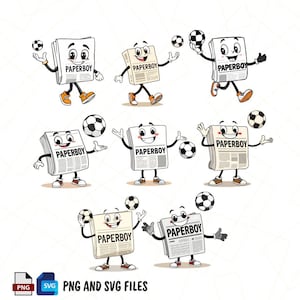 Paperboy Vector Illustration – Cute Newspaper Mascot Playing Soccer – Digital Clipart for Sports and Print Projects Instant download