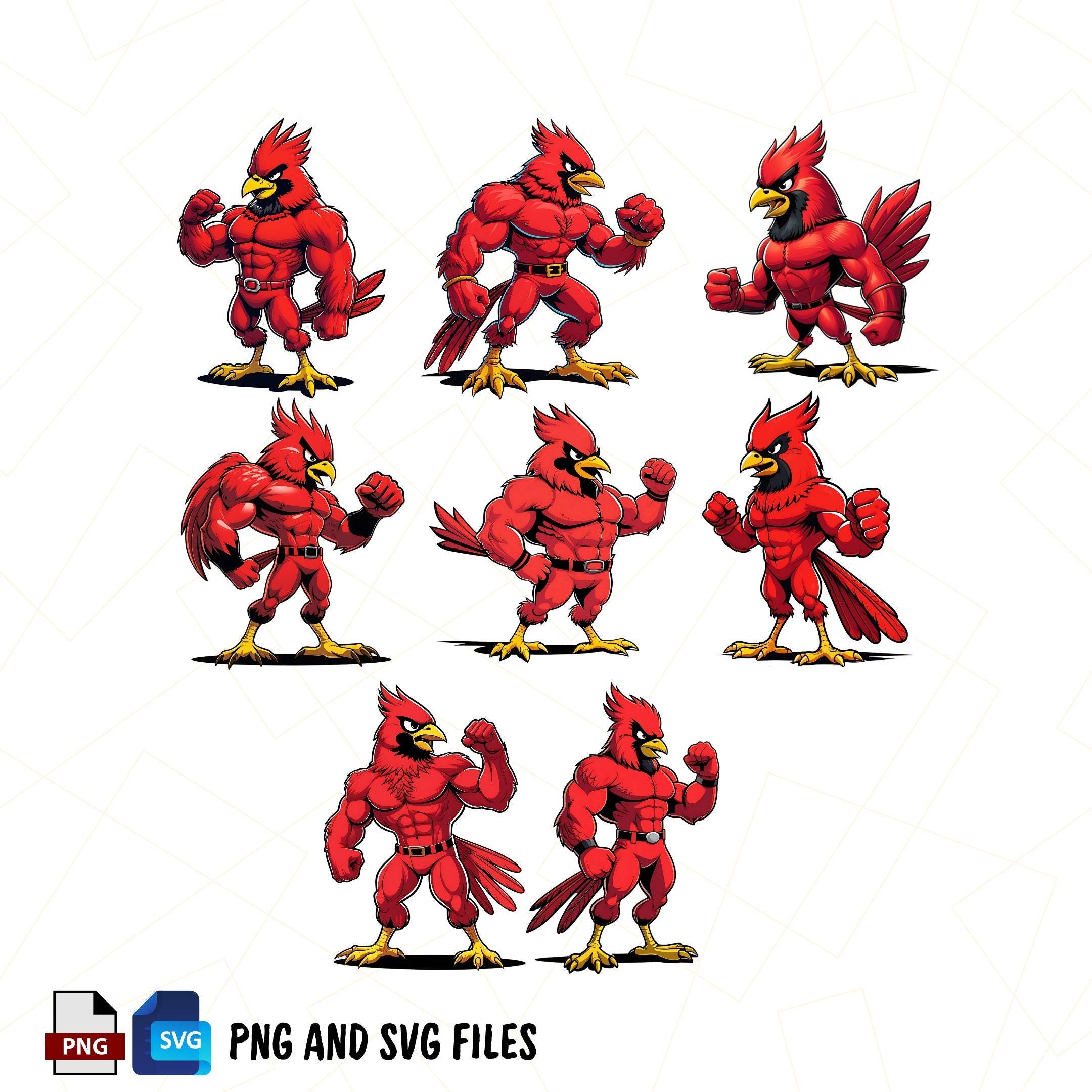Strong Cardinal Mascot Vector Bundle â Bold Cartoon Bird Logos for Sports Teams, Gyms, Merch & Branding