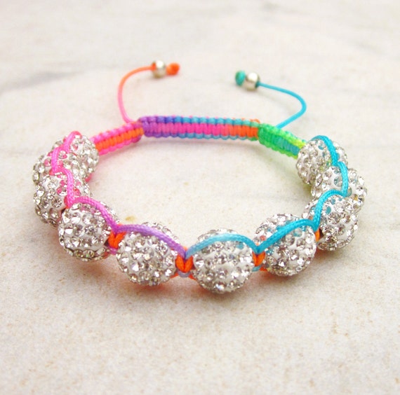 Items similar to Friendship bracelet rainbow neon bracelet disco ball ...