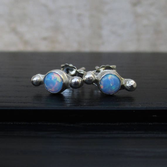 4.5mm Synthetic Blue Opals 14K Gold Plated Sterling Silver Post Stud Earrings