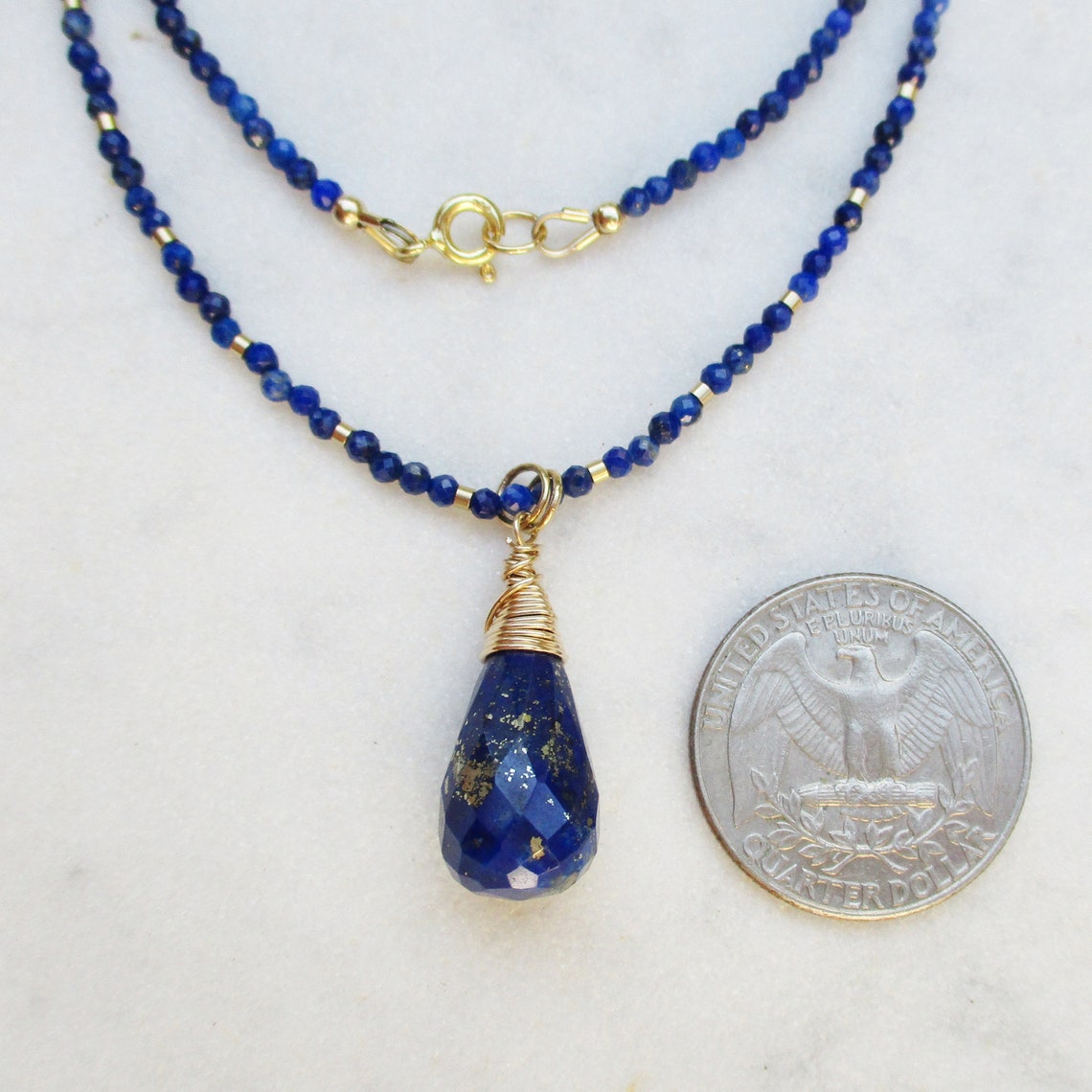 Lapis lazuli bead necklace gold filled/ Lapis lazuli jewelry/ Etsy