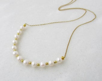 Gold vermeil pearl necklace, gold plated sterling silver chain &  freshwater pearls, June birthstone gift for her, classic pearl jewelry