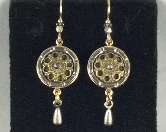 1890’s BRASS and CUT STEEL Button earrings