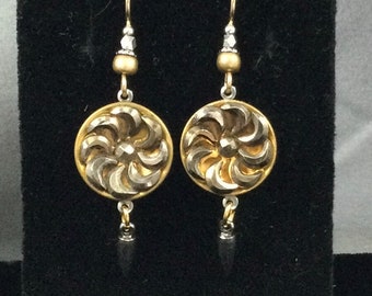 VICTORIAN STEEL “PINWHEEL” Button Earrings