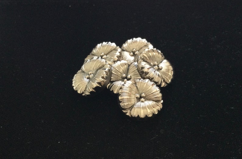 6 GLASS BUTTONS with SILVER Luster