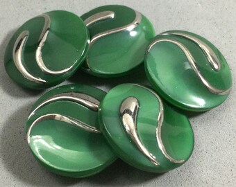 5 ART DECO GREEN Glass Buttons