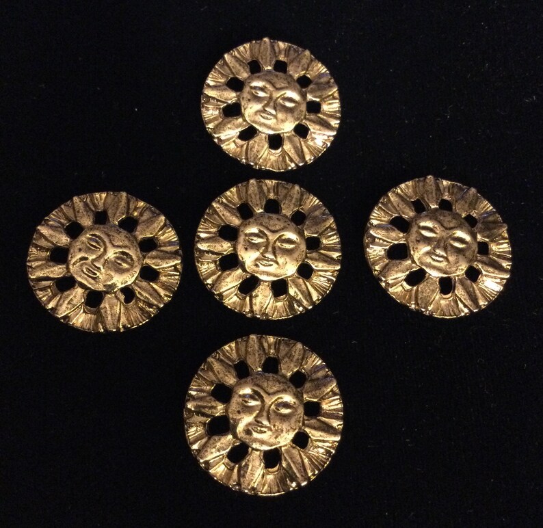 5 GOLD METAL SUN Buttons