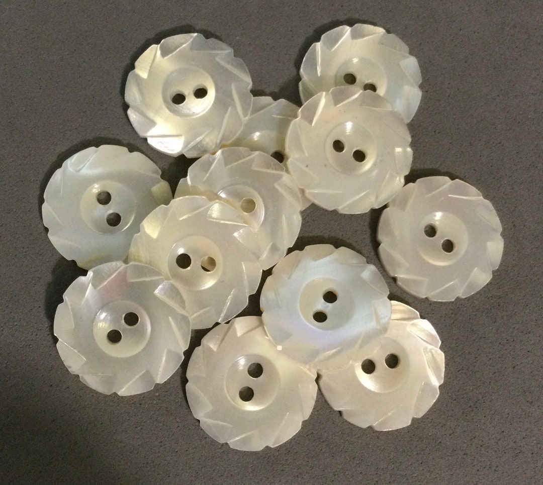 12 CARVED SHELL BUTTONS, Vintage - Etsy