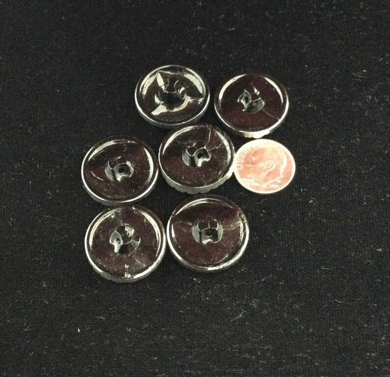6 GLASS BUTTONS with SILVER Luster
