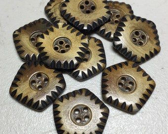 10 PENTAGONAL WOODEN BUTTONS