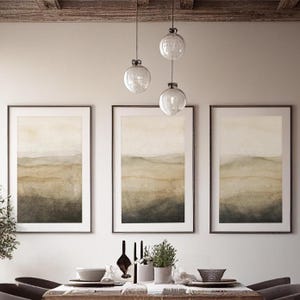 Neutral Landscape Wall Art Beige Triptych Zen Abstract Art Set of 3 Minimalist Painting Large Nordic Living Room Decor