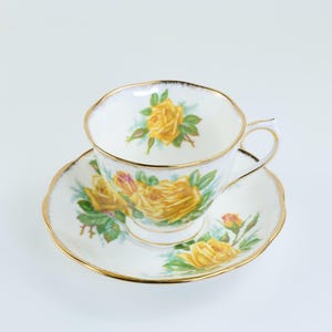 Vintage Royal Albert Teacup Set: Yellow Roses Bone China, Gold Trim