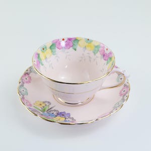Vintage Tuscan Bone China Teacup Set: Pink Floral Gold Trim, English Tea Party Decor