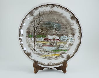 Vintage Kensington Ironstone Plate: Anne Hathaway's Cottage Winter Scene