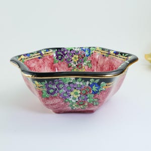 Vintage Grimwades Royal Winton Ivory Hexagonal Bowl | Art Deco Floral Hand Painted Ceramic Dish England | Collectible Home Decor