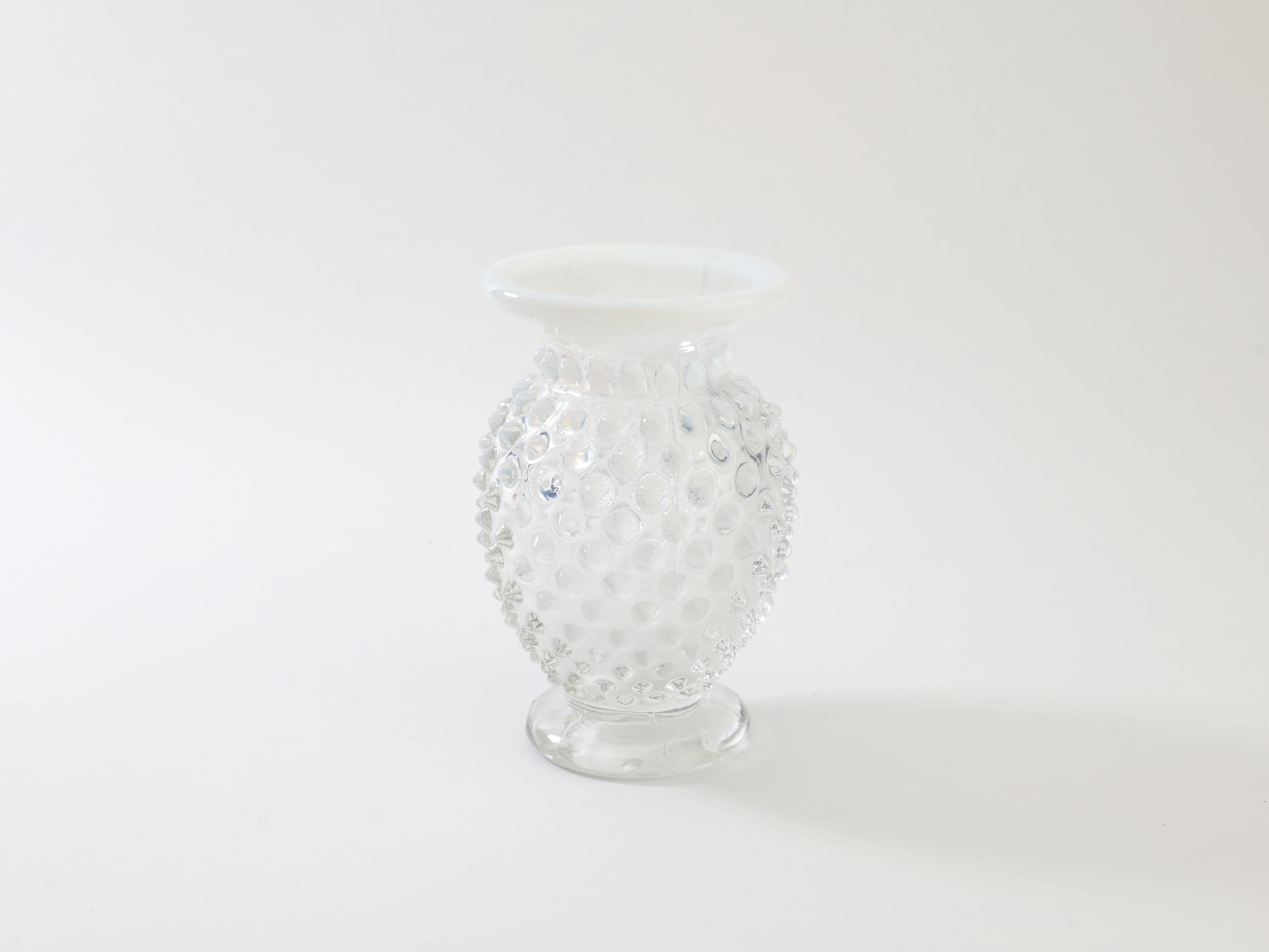 Vintage Fenton Opalescent Glass Hobnail Vase - Small Clear Decorative Vase - Collectible Mid-Century Opalescent Glassware