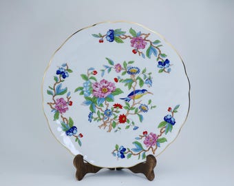 Vintage Aynsley Pembroke Plate, Floral Bird Fine Bone China, Gold Trim