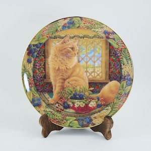 Royal Doulton Cats in the Window Collectible Plate Dandelion Autumn Orange Cat Fine China Decor 1996 Gold Rim PN156