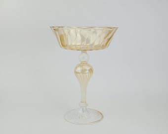 Stunning Handblown Venetian Salviati Art Glass Amber Gold Tazza Compote - Mid-Century Italy Centrepiece, Gift For Her