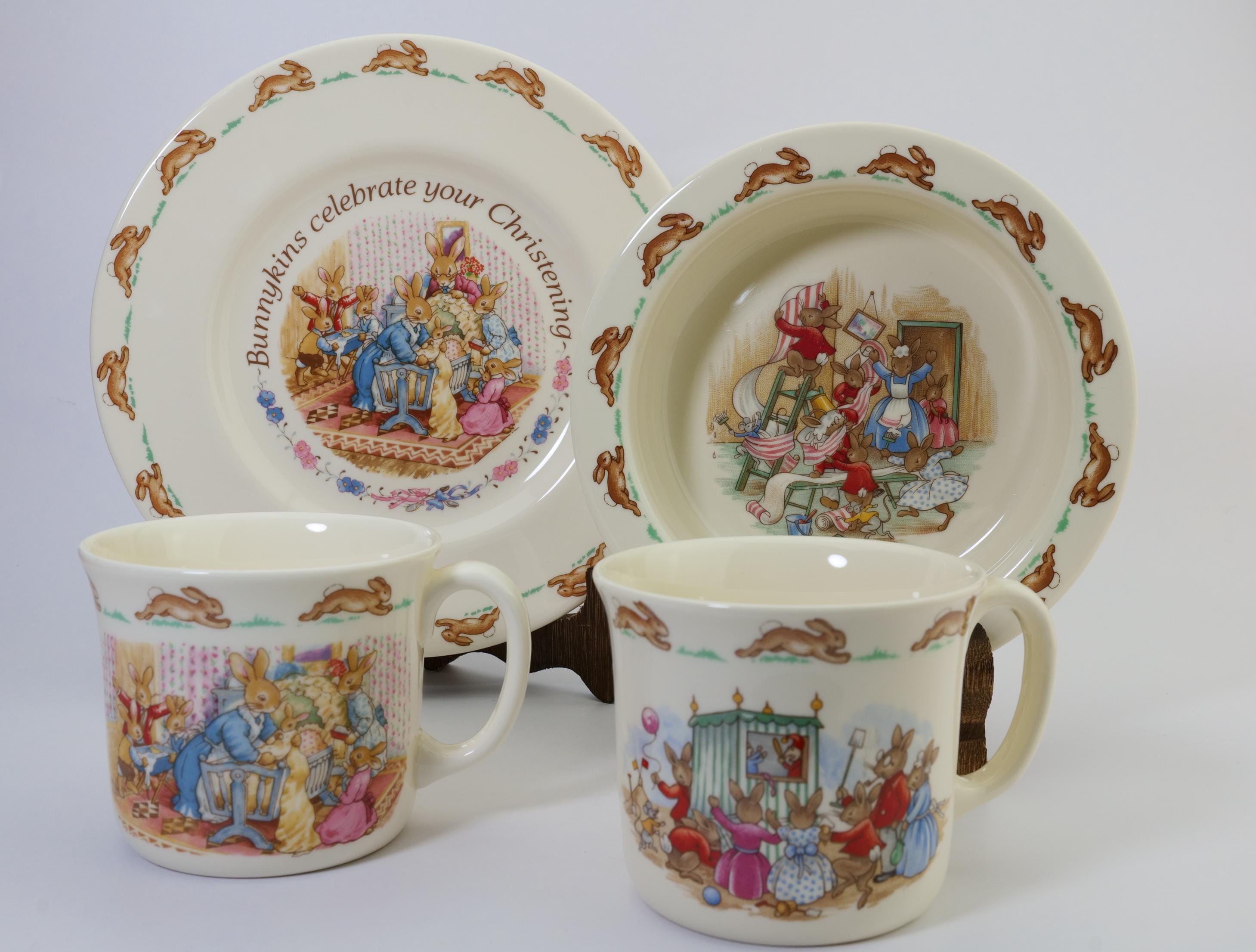 Royal Doulton Bunnykins Christening Set Baby Mug, Plate Bowl
