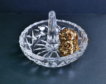 Vintage Glass Ring Holder - Crystal Cut Glass, Jewelry Dish, Elegant Decor, Collectible, Sparkle Clear Glass Jewelry Organizer, Gift Idea