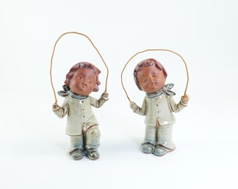 Vintage Ceramic Children Figurines: Mid-Century Japan Folk Art Decor