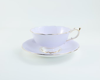 Paragon Double Warrant Lavender Teacup Saucer Set Vintage English Fine Bone China Gold Trim Scalloped Edge Tea Lover Gift Collectible