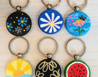 Hand Painted Landscape Keychains: Vibrant Nature Art, Spring Bag