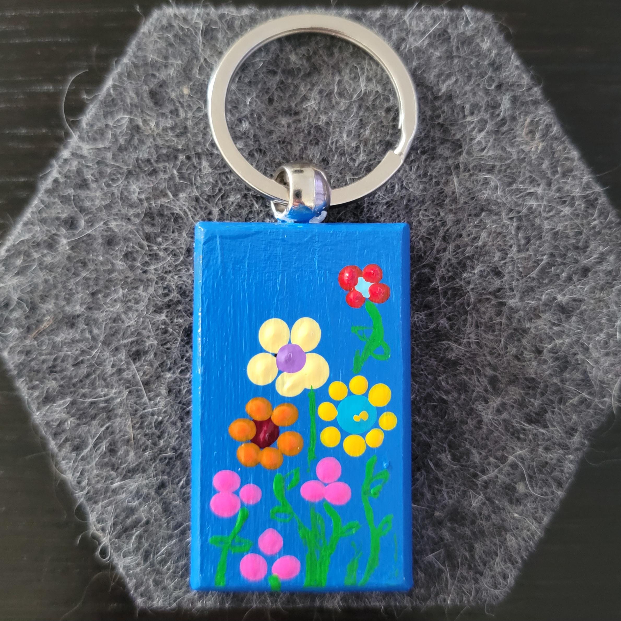 Hand Painted Wooden Keychain: Original Acrylic Artwork, Whimsical