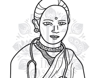 Anandi bai Joshi Malseite | Indianerin Malvorlage | Indianer Malbuch | Desi Malbuch druckbare Kunst für Kinder und Erwachsene