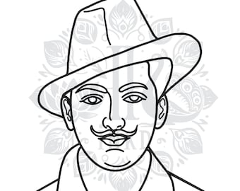 Bhagat Singh Malseite | Freiheitskämpfer Malvorlage | Indianer Malbuch | Desi Malbuch | Druckbare Kunst für Kinder und Erwachsene