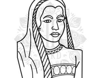 Madam Cama Malseite | Freiheitskämpfer Malvorlage | Indianer Malbuch | Desi Malbuch | Druckbare Kunst für Kinder und Erwachsene