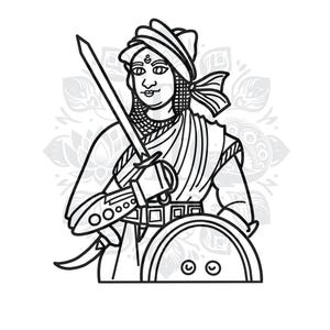 Jhansi ki Rani Coloring Page | Freedom Fighter Coloring Page | Indian Coloring Book | Desi Coloring Book | Printable Art for Kids and Adults