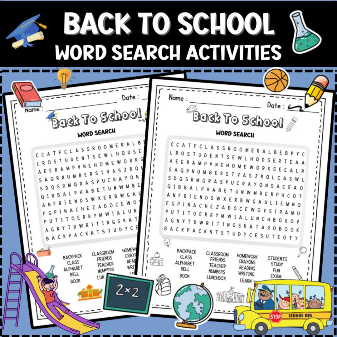 Back to School Word Search First Day of School Word Search Worksheet ...
