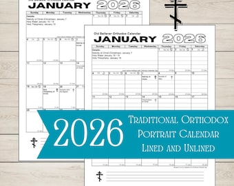 2026 Old Believer Orthodox Calendar: Lined & Unlined (PDF Printable Download)