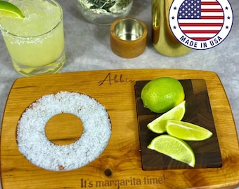 Personalized Margarita Salt Board: Walnut Cutting Board, Bar Gift