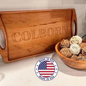 Personalized Cherry Serving Tray: Engraved Wooden Ottoman Tray