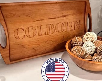 Personalized Cherry Serving Tray: Engraved Wooden Ottoman Tray