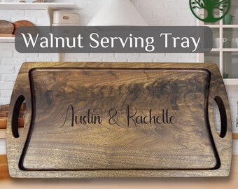 Personalized Walnut Serving Tray – Engraved Wooden ServingTray, Wedding Gift, Elegant ServingTrays, Personal Serving Trays