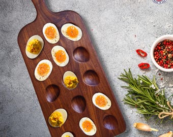 Handmade Walnut Egg Tray – Deviled Egg Serving Board, Kitchen Decor