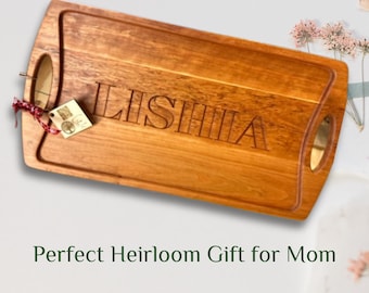 Gift for Mom - Luxury Personalized Cherry Tray – Custom Engraved Wooden Serving Tray, Elegant Gift for Mom, Handmade Heirloom