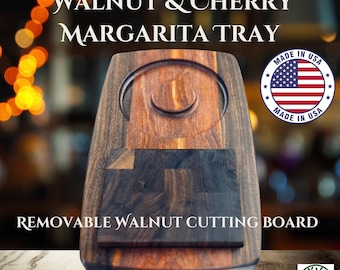 Walnut & Cherry Margarita Salt Tray: Cocktail Bar Board with Cutting Board