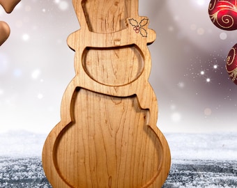 Handcrafted Maple Snowman Tray: Engraved Holly Christmas Decor - Snowman Gift