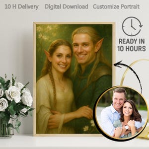 Custom Elven Couple Portrait - Magical Fantasy Art, Personalized Digital Elf Artwork, Unique Gift for Couples, Enchanted Fantasy Wall Decor