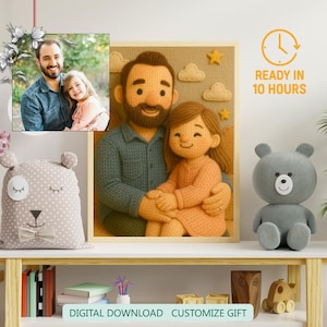 Digital Handmade Felt Family Figurines, Cute Father and Daughter Set, Perfect Father&#39;s Day Gift, Wool Craft for Home Decor