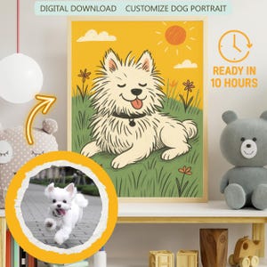 Illustration de chien espiègle, chiot heureux mignon, impression d'Art, décorations murales de Style vintage, cadeau pour amoureux des animaux de compagnie, oeuvre d'art paysage floral