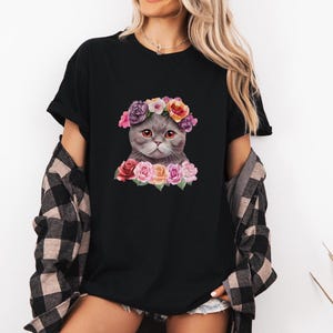 floral cat shirt, cat-themed gift, cat mom gift, cat owner gift, cat clothing, pet sweatshirt